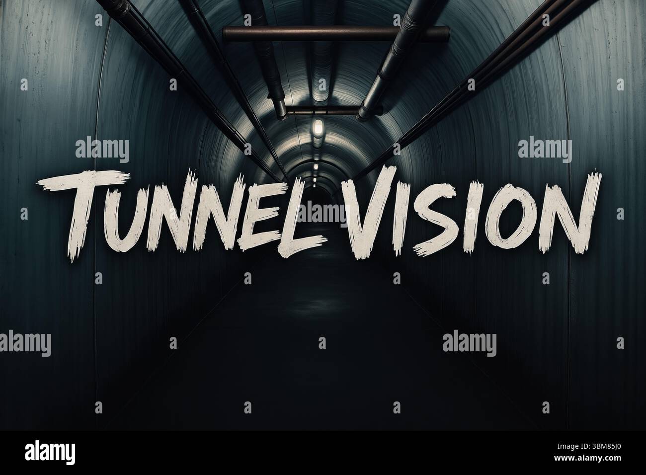 Vision de tunnel de titre blanc dans le tunnel sombre. Banque D'Images