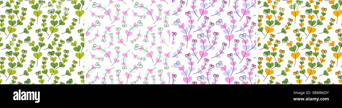Main Drawn Heart Shape Twigs multicolore Seamless Pattern saisonnière vacances coeur Backdrop Bundle. Illustration vectorielle isolée cartes de voeux, bannières ou dépliants, étiquettes, décor saisonnier Illustration de Vecteur