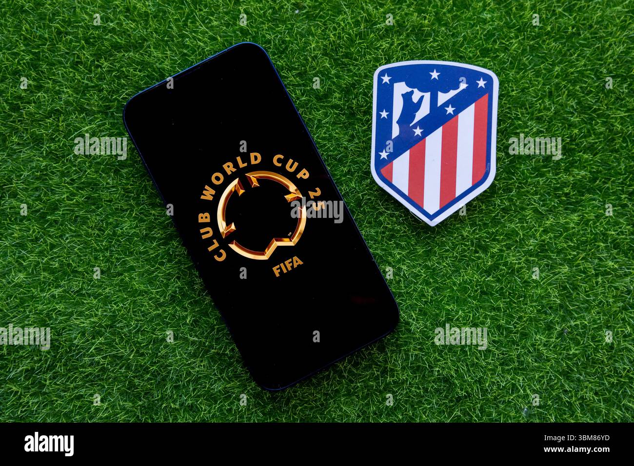 20 mai 2025, États-Unis. L'emblème du club de football participant à la Coupe du monde des clubs de la FIFA Atletico Madrid Banque D'Images