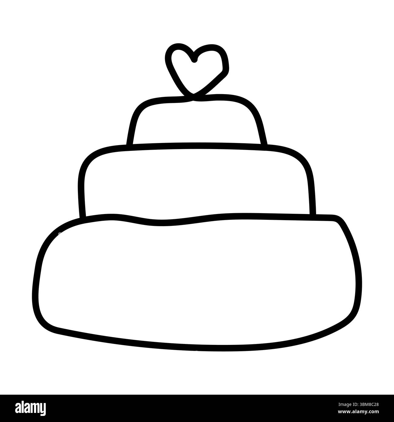 Gâteau de mariage dessert avec coeur. Icône vectorielle de dessin au trait. Illustration de Vecteur