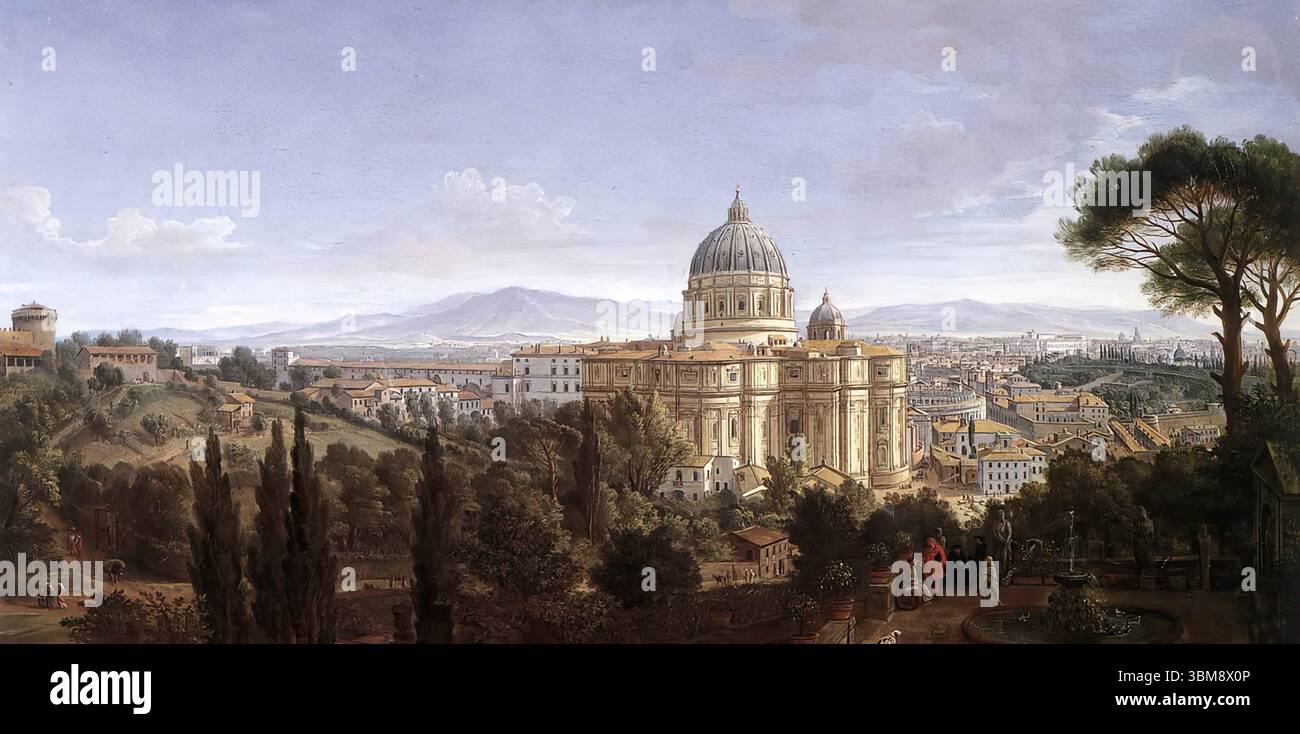WITTEL, Caspar Andriaans van (né en 1653, Amersfoort, décédé en 1736, Rome) le Saint Pierre à Rome c. 1711 huile sur toile, 57 x 11 cm Collection privée Van Vittel (Gaspare Vanvitelli en Italie) spécialisé dans les vues topographiques précises des villes. Les portraits de villes et de bâtiments spécifiques n'étaient pas nouveaux à son époque, les contemporains hollandais et flamands en Italie ont également fait des vues urbaines. Cependant, van Wittel a été le premier Italianiste à se concentrer sur la catégorie. Les vues topographiques de Van Wittel sont appelées 'vedute'. Bien que le terme ait été utilisé en Italie pour caractériser des images de Rome et de son environnement Banque D'Images