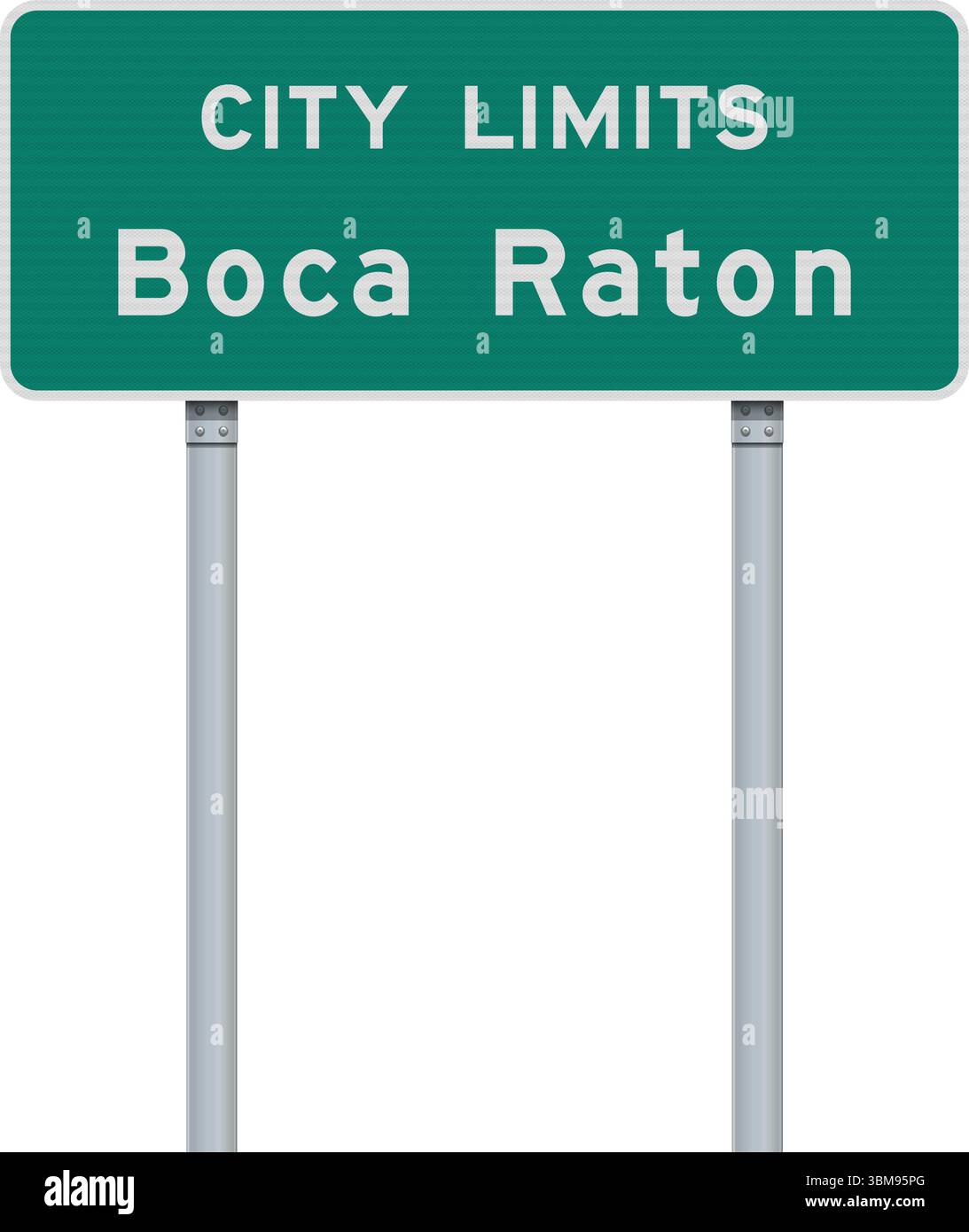 Illustration vectorielle du panneau routier vert de la ville de Boca Raton (Floride) sur des poteaux métalliques Illustration de Vecteur