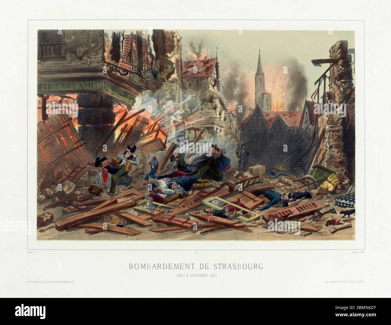 Gravure Ancienne 1890 - Bombardement De Strasbourg En Alsace