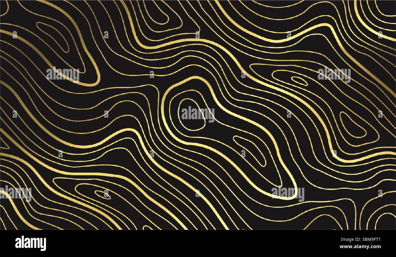 Motif abstrait de ligne d'or avec texture de montagne topolographique. Conception de topographie moderne pour emballage de luxe ou vecteur aménagé Contours ondulés organiques Illustration de Vecteur
