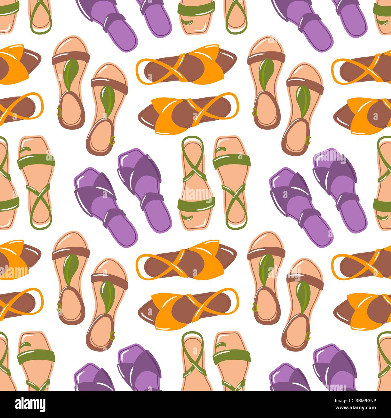 Un motif sans coutures avec des sandales d'été élégantes, capturant l'essence du temps chaud et du plaisir en plein air. Ce design coloré est parfait pour la mode Illustration de Vecteur