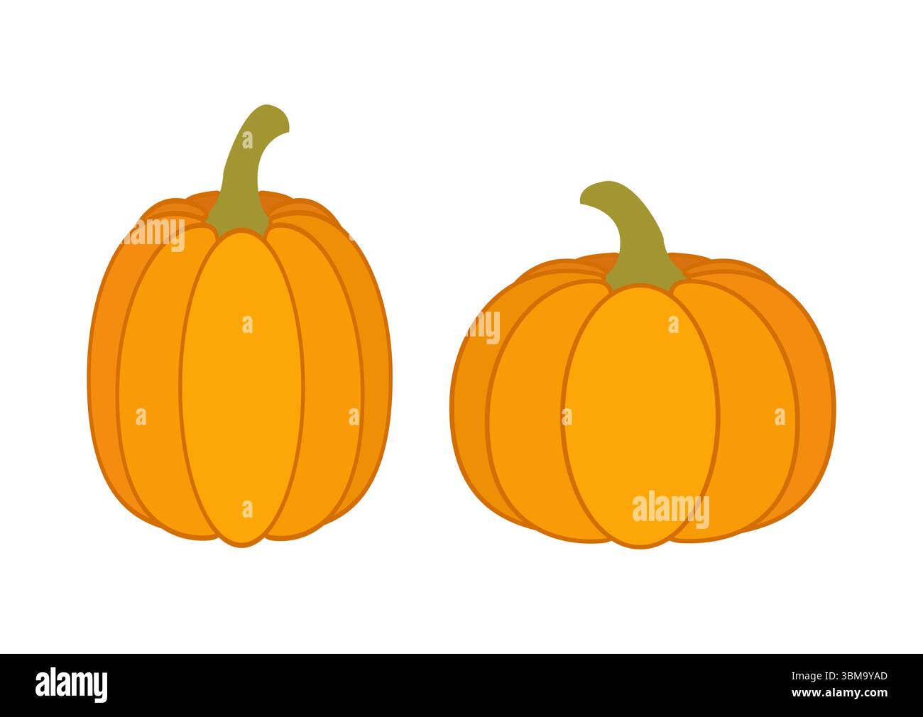 Citrouilles oranges décoratives adaptées aux décorations de récolte d'automne affichées dans un style simple et minimaliste sur fond blanc Illustration de Vecteur