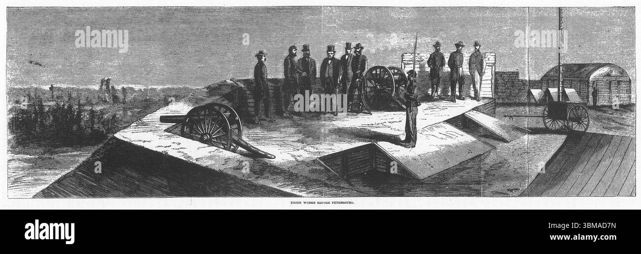 Gravure d'œuvres de l'Union avant Petersburg pendant la guerre de Sécession Banque D'Images