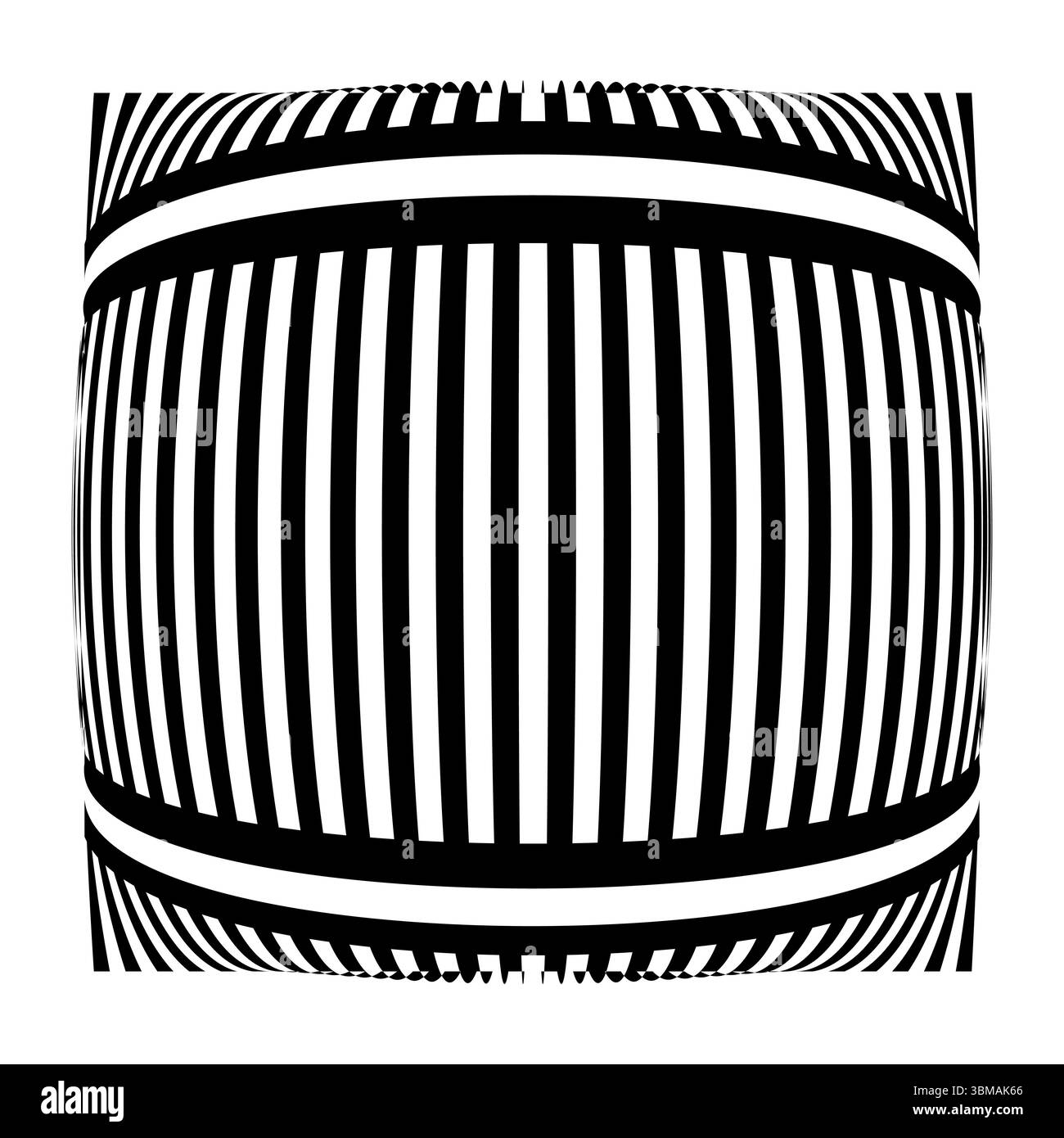 Forme cylindrique rayée. Tube vertical. Forme géométrique vectorielle. Corps noir blanc. Illustration de Vecteur