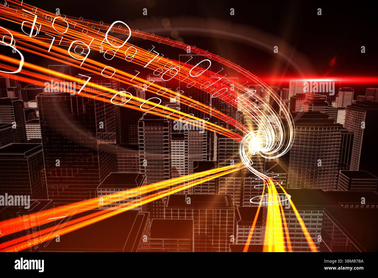 Voyant orange au dessus des gratte-ciel Banque D'Images