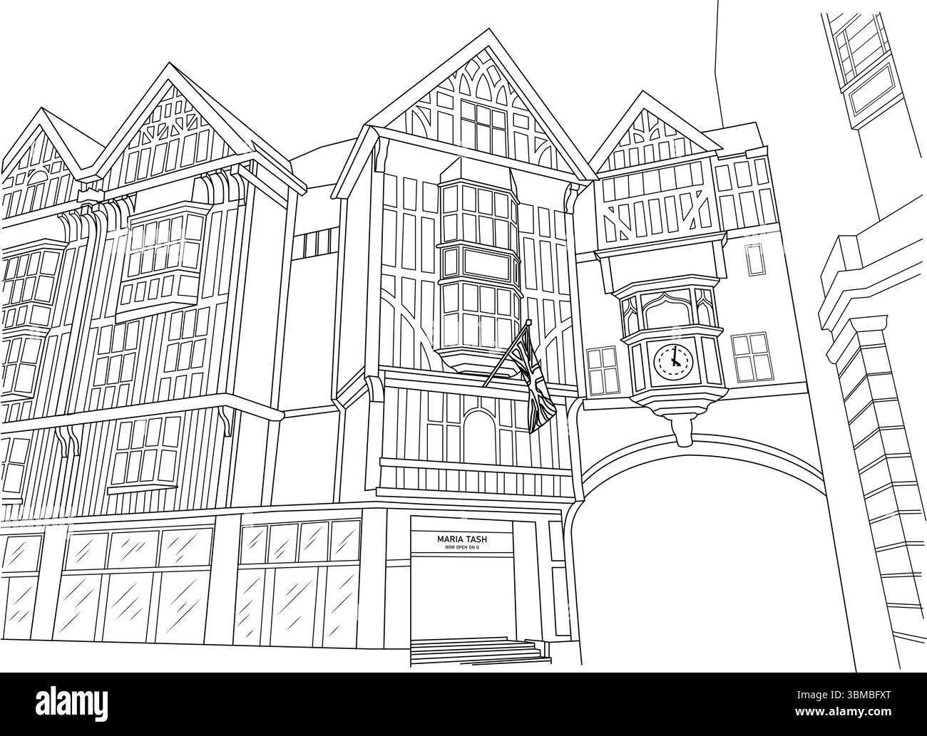 Illustration vectorielle représentant le célèbre grand magasin Liberty London situé dans le centre de Londres. L'illustration capture le tu distinctif Illustration de Vecteur