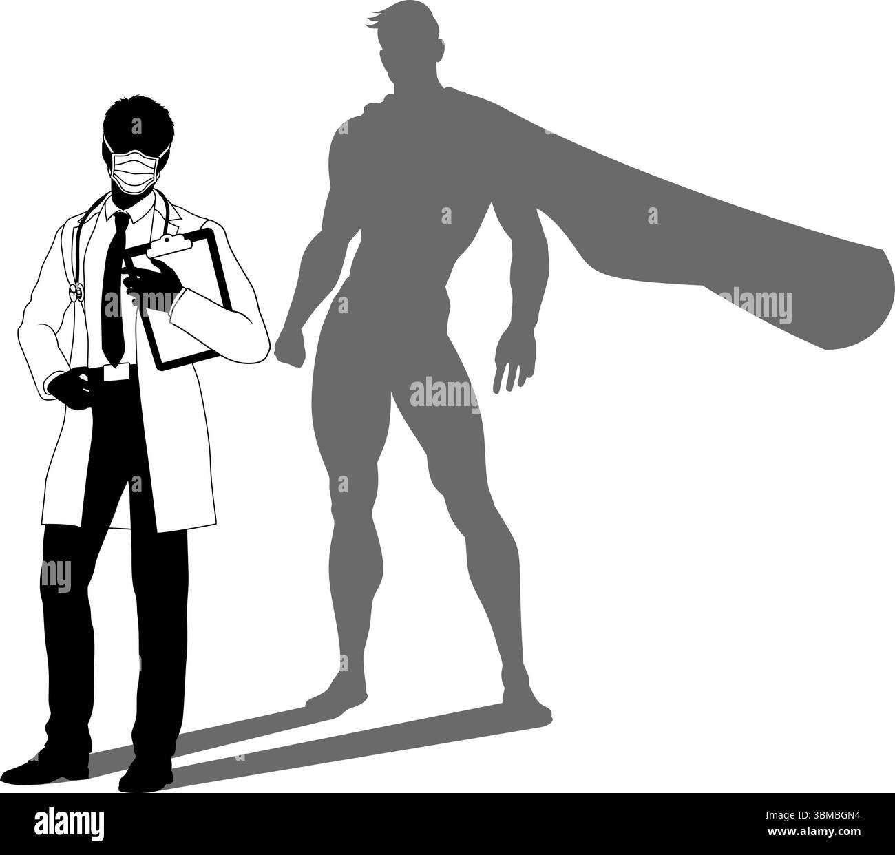 Super-héros Doctor avec Super Hero Shadow Silhouette Illustration de Vecteur