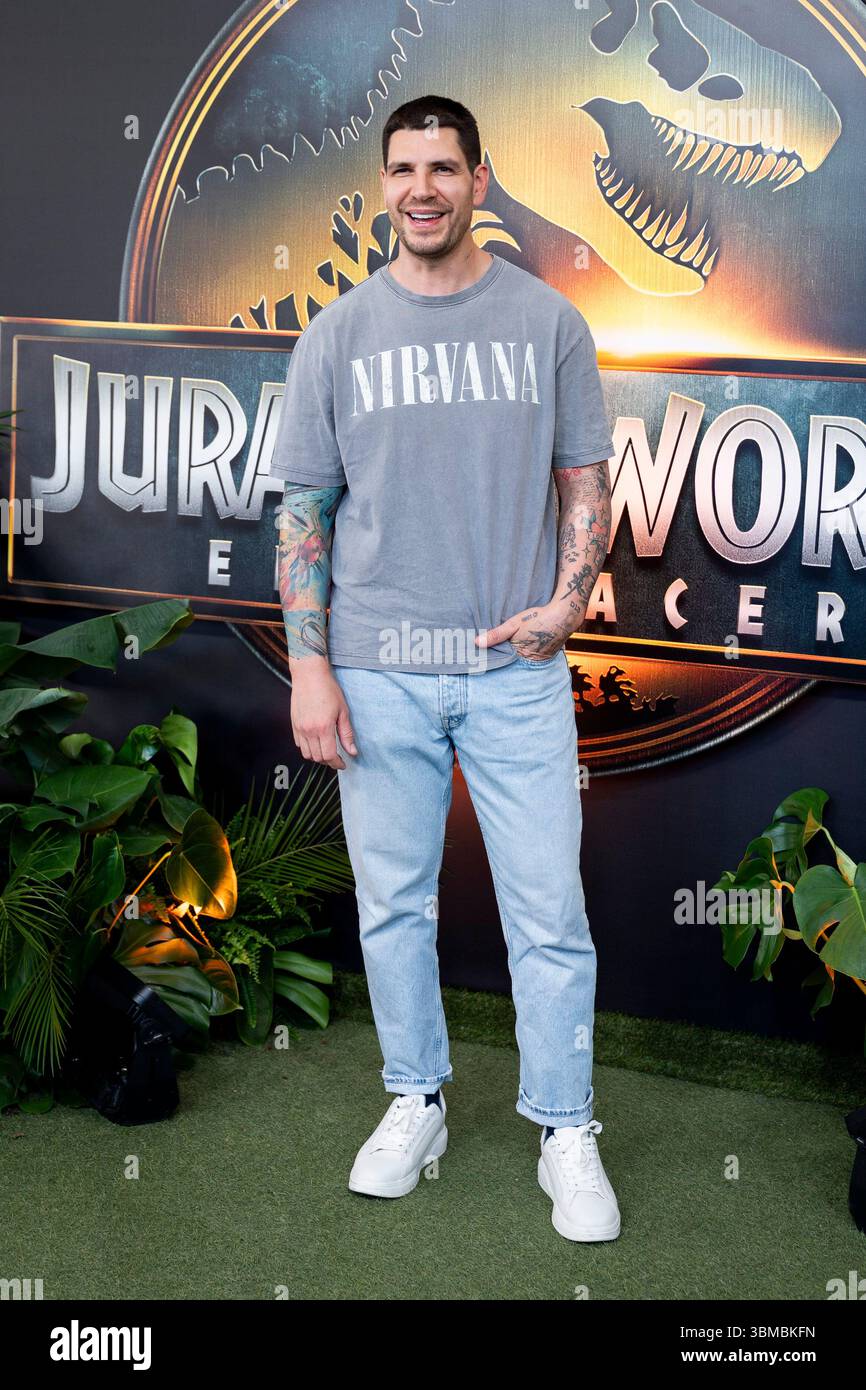 Diego Matamoros assiste à la première de Jurassic World : El Renacer à l'Espacio Ibercaja Delicias le 25 juin 2025 à Madrid, Espagne (crédit : Miguel Escavias/Alfa images/Alamy Live News) Banque D'Images