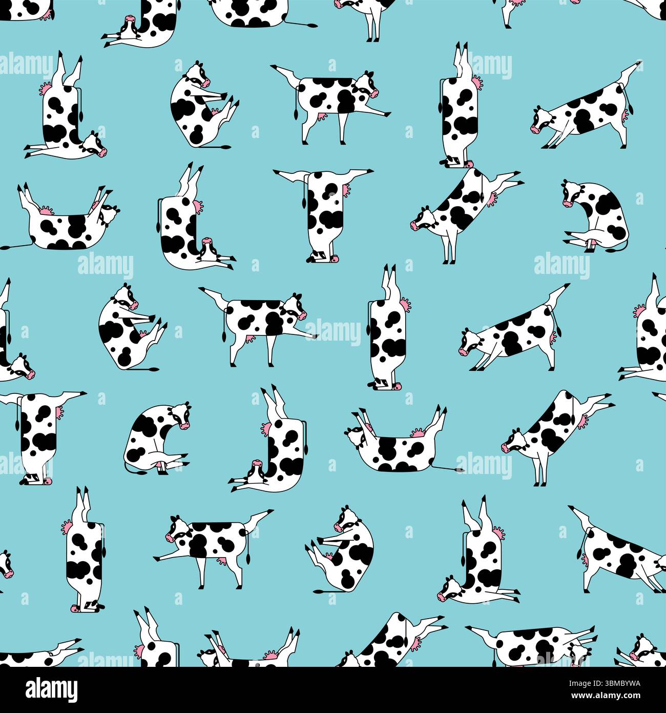 Motif yoga vache sans couture. Fond de yogi rural. Vaches faisant de la texture de gymnastique relaxante. Ornement de détente de bétail Illustration de Vecteur