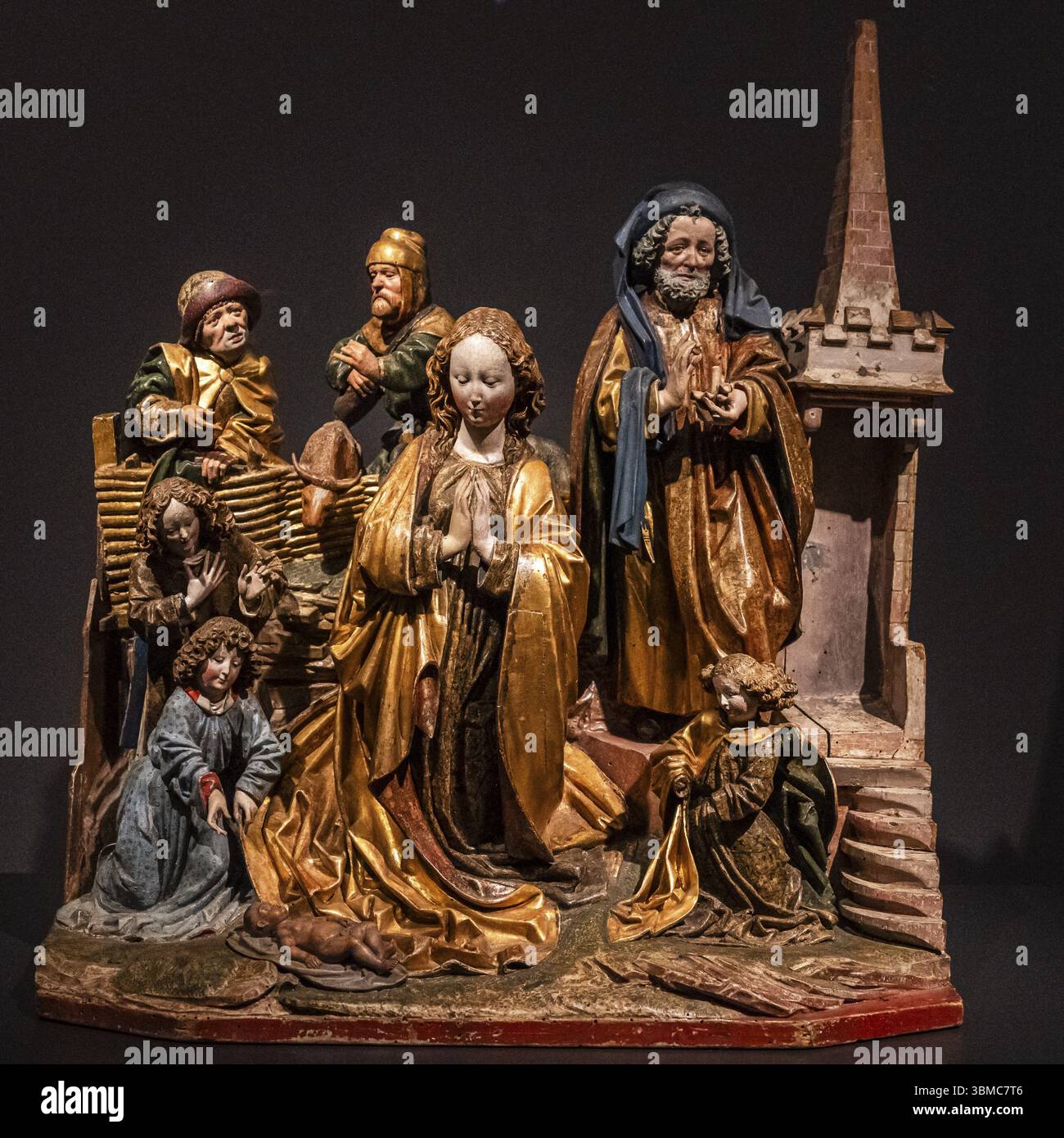 La Nativité, Hans Kamensetzer, 1470, bois dur avec polychromie originale, Amsterdam, pays-Bas Banque D'Images