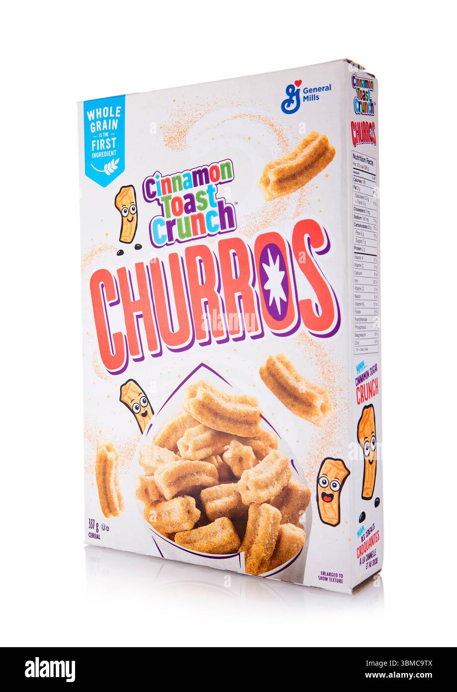 LONDRES, Royaume-Uni - 15 AVRIL 2025 : boîte de céréales de petit déjeuner Crunch Churros toast à la cannelle sur fond blanc. Banque D'Images