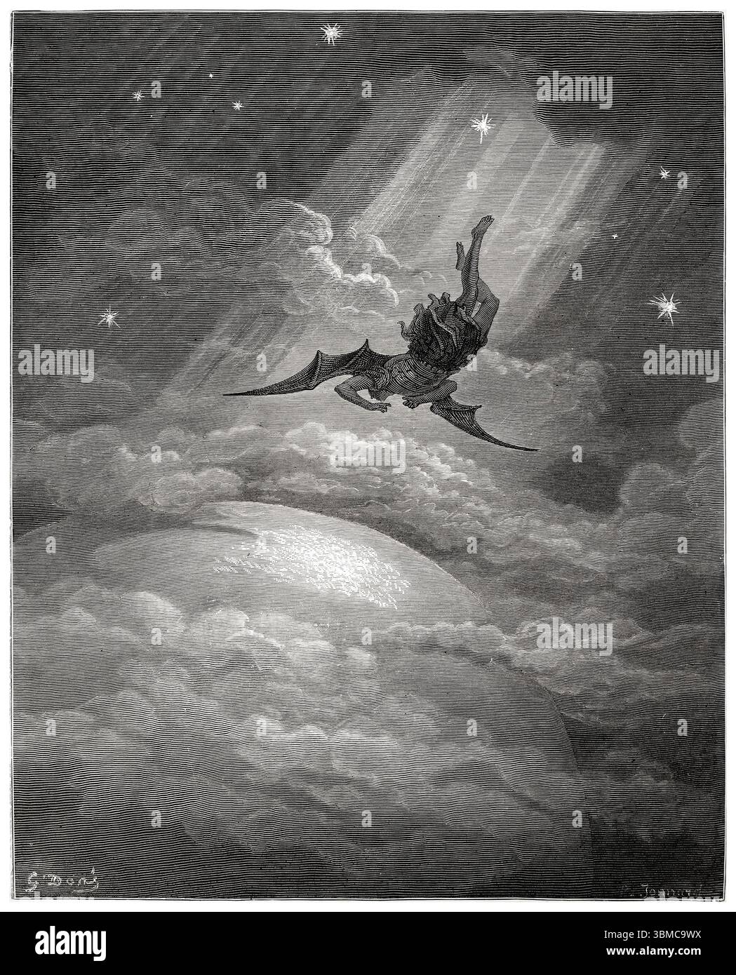 Gustave Doré, Paradise Lost : The Spiritual Descent of Lucifer into Satan, gravure, 1866 Banque D'Images