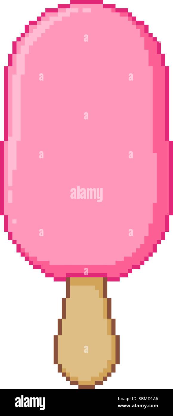 Illustration d'art de pixel d'une barre de crème glacée rose sur un bâton. Dessert rétro mignon dans un format vectoriel. Parfait pour la conception alimentaire et les thèmes de l'été. Illustration de Vecteur