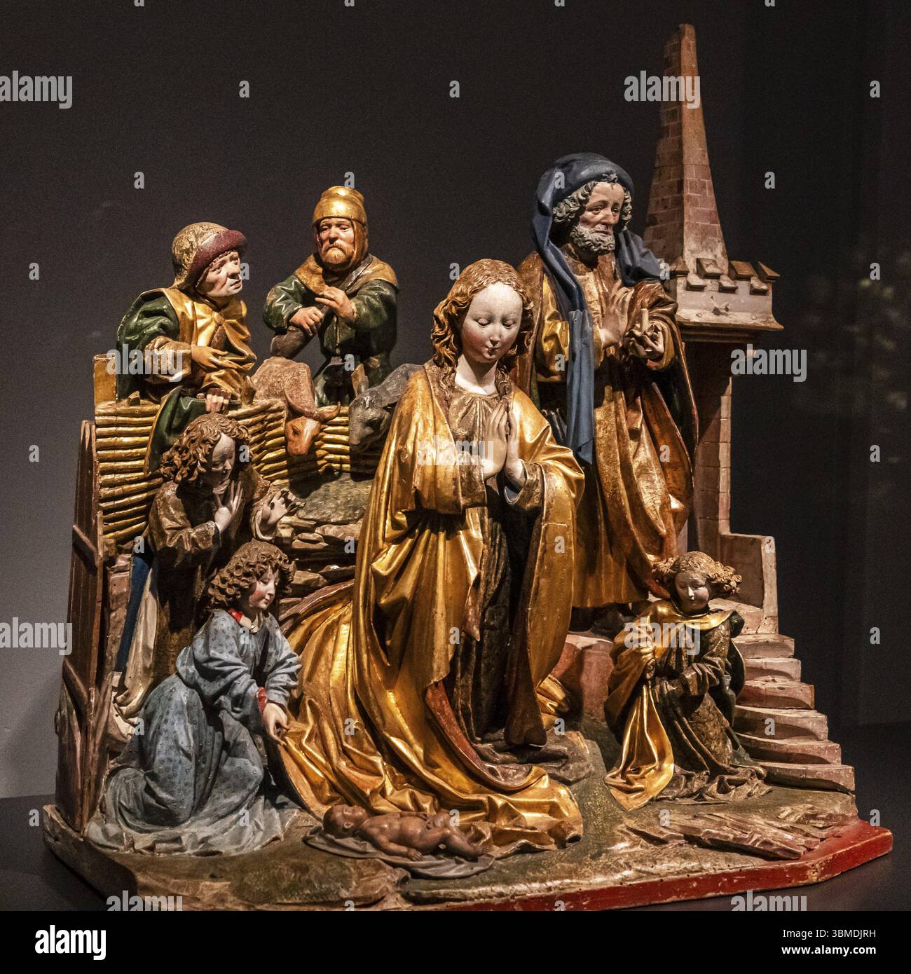 La Nativité, Hans Kamensetzer, 1470, bois dur avec polychromie originale, Amsterdam, pays-Bas Banque D'Images