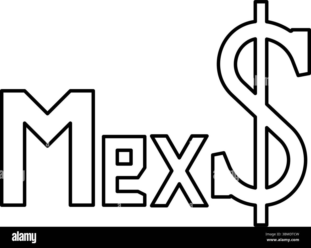 Mexique peso devise MXN mexicain pesos dollar argent contour ligne icône couleur noire illustration vectorielle image mince plat style simple Illustration de Vecteur