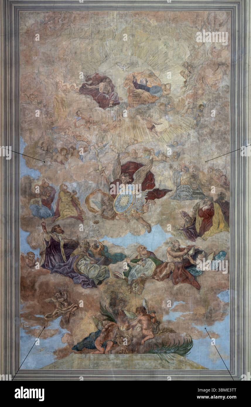 Kirchen im Rhein-Kreis-Neuss, Damm BEI Jüchen, Nikolauskloster, Klosterkirche, Deckengemälde Banque D'Images