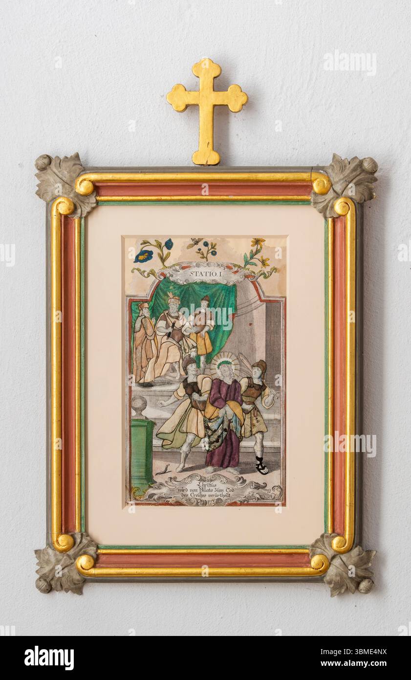 Kirchen im Rhein-Kreis-Neuss, composé Andreas in Neuss-Norf, Gesticktes Kreuzwegbild, 18. Jahrhundert Banque D'Images