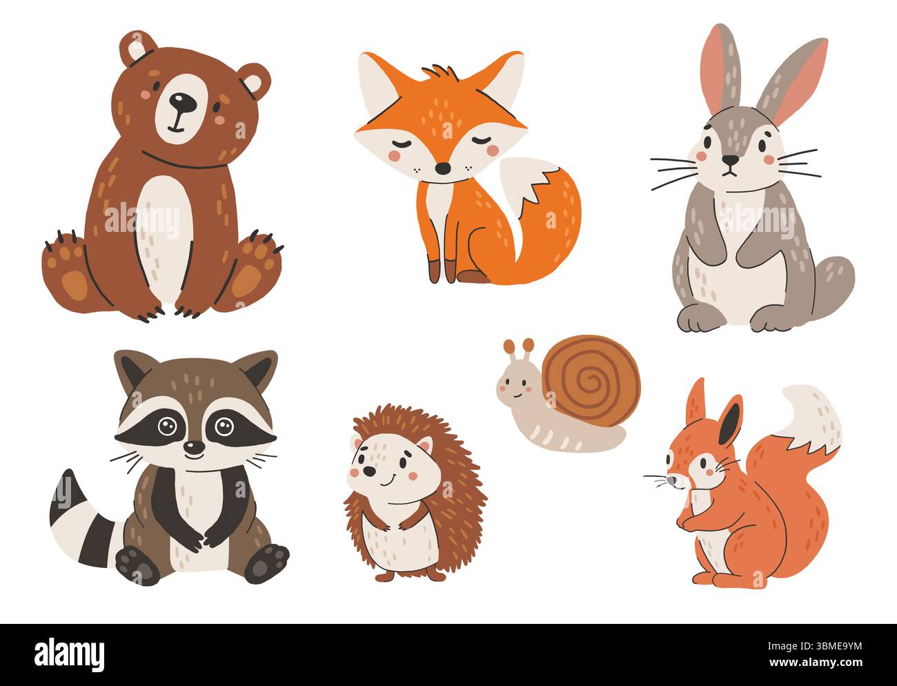 Ensemble d'animaux sauvages isolé, animaux mignons de la forêt, vecteur d'enfants, conception pour affiches, autocollants, bannières Illustration de Vecteur