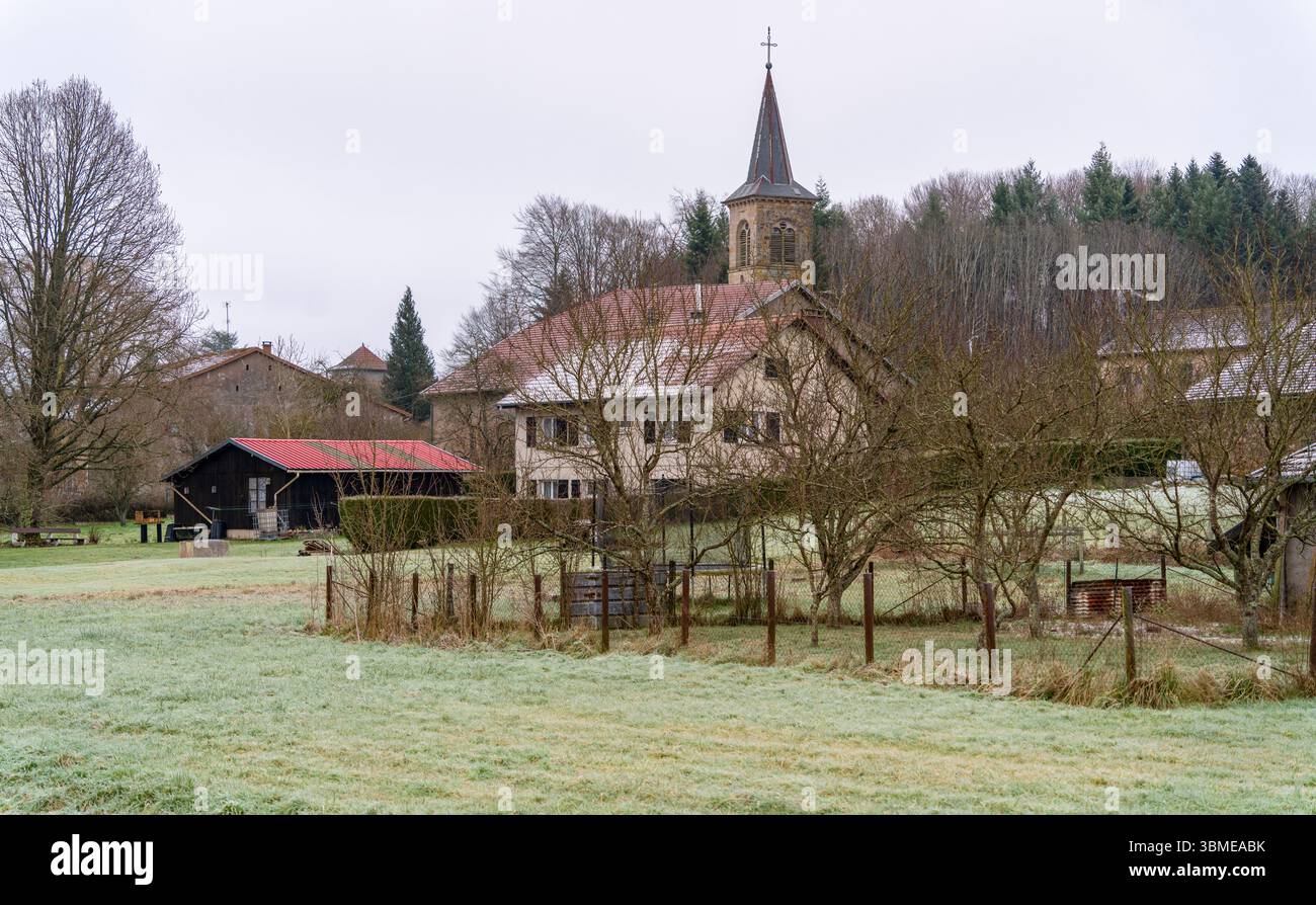Impression d'Aydoilles, commune du département des Vosges à Grand est dans le nord-est de la France en hiver Banque D'Images