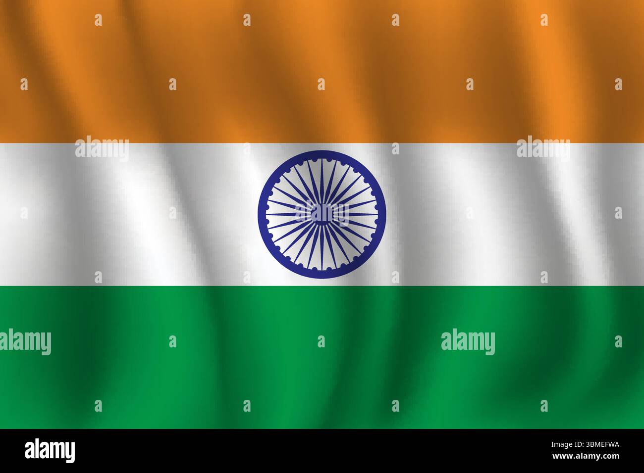 Drapeau de l'Inde ondulée flambant dans le vent, avec des plis 3d. Illustration de Vecteur