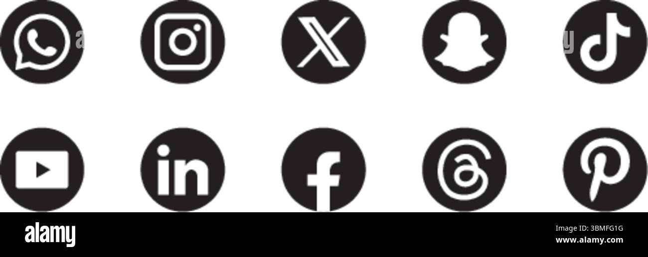 Jeu d'icônes de plateformes de médias sociaux, WhatsApp, instagram, snapchat, tiktok, youtube, linkedin, facebook, vimeo, pinterest icônes Illustration de Vecteur