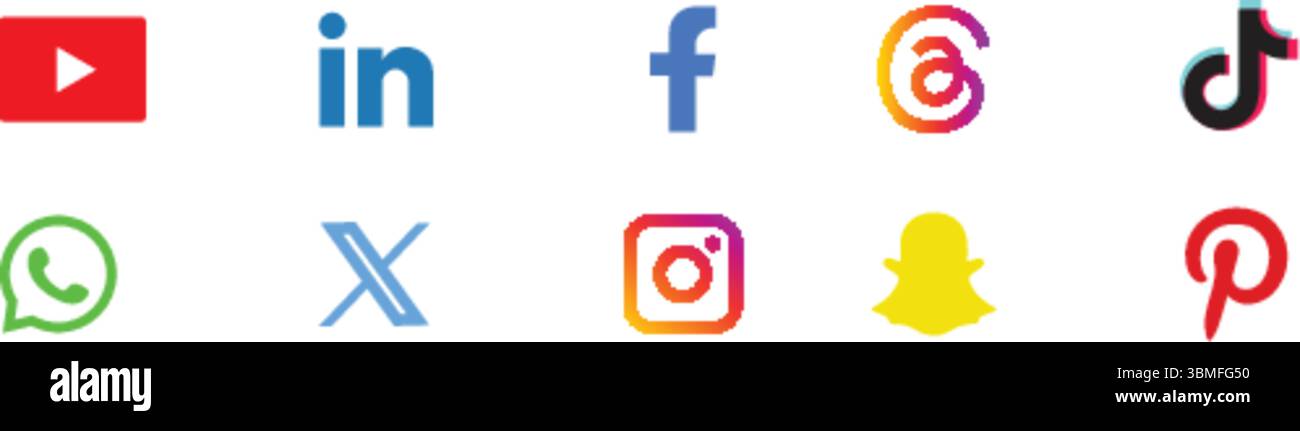 Jeu d'icônes de plateformes de médias sociaux, WhatsApp, instagram, snapchat, tiktok, youtube, linkedin, facebook, vimeo, pinterest icônes Illustration de Vecteur