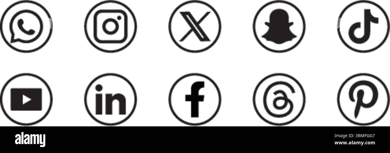 Jeu d'icônes de plateformes de médias sociaux, WhatsApp, instagram, snapchat, tiktok, youtube, linkedin, facebook, vimeo, pinterest icônes Illustration de Vecteur