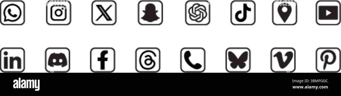 Jeu d'icônes de plateformes de médias sociaux, WhatsApp, instagram, snapchat, tiktok, youtube, linkedin, facebook, vimeo, pinterest icônes Illustration de Vecteur