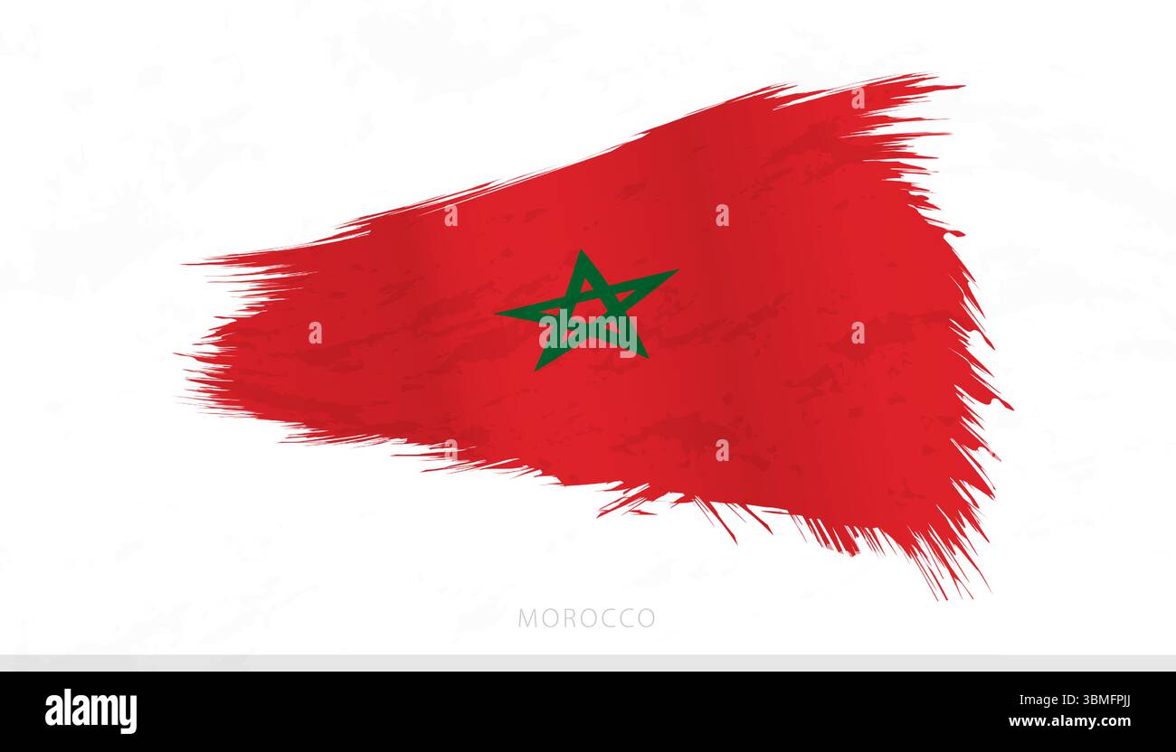Drapeau national du Maroc avec traits de pinceau texturés. Design artistique de contour de pinceau. Illustration de Vecteur