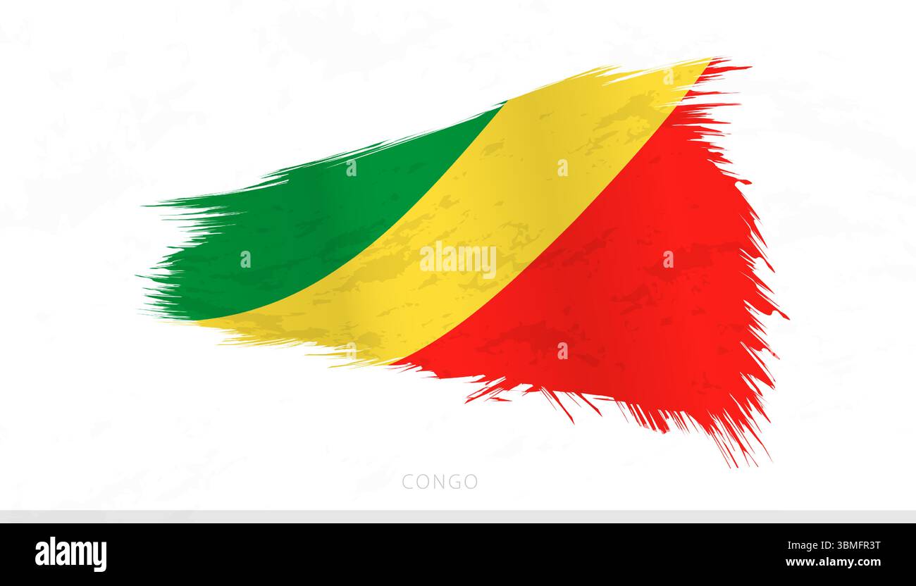Drapeau national du Congo avec traits de pinceau texturés. Design artistique de contour de pinceau. Illustration de Vecteur Drapeau national du Congo avec traits de pinceau texturés. Design artistique de contour de pinceau. Illustration de Vecteur
