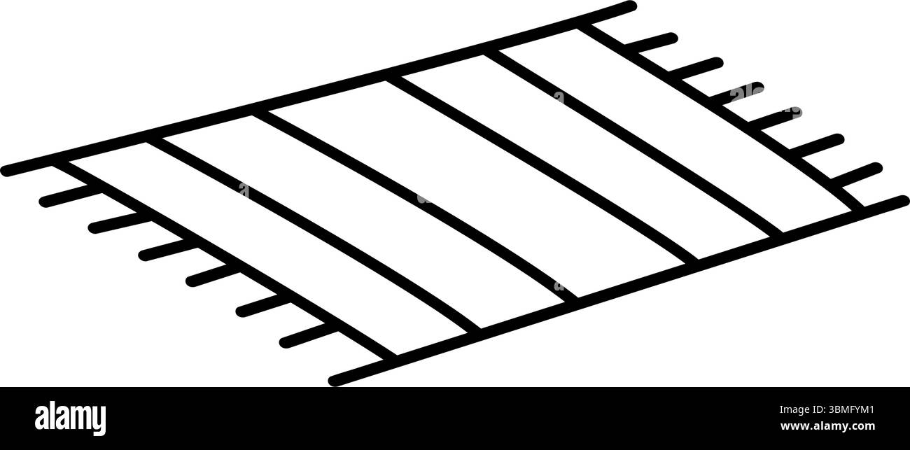 Illustration vectorielle simple d'un tapis. C'est une icône minimaliste, dessinée à la main, d'art au trait d'un tapis rectangulaire avec des franges aux deux extrémités, à un léger pe Illustration de Vecteur
