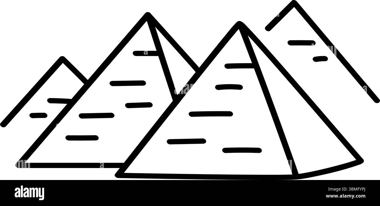 Il s'agit d'une illustration de griodle de ligne noire représentant un groupe de pyramides en Égypte. Le dessin a une esthétique vectorielle dessinée à la main Illustration de Vecteur Il s'agit d'une illustration de griodle de ligne noire représentant un groupe de pyramides en Égypte. Le dessin a une esthétique vectorielle dessinée à la main Illustration de Vecteur