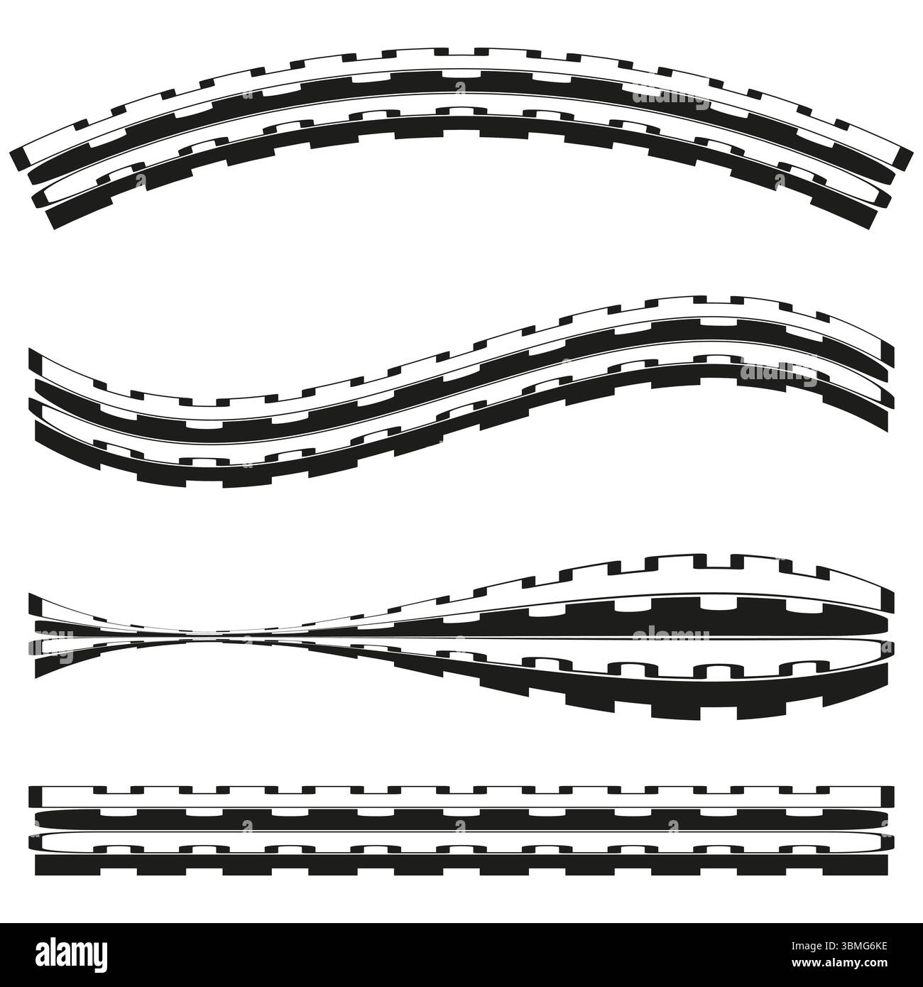 Jeu de lignes ondulées. Eléments de motif abstrait. Vecteur graphique horizontal. Illustration de séparateur décoratif. Illustration de Vecteur