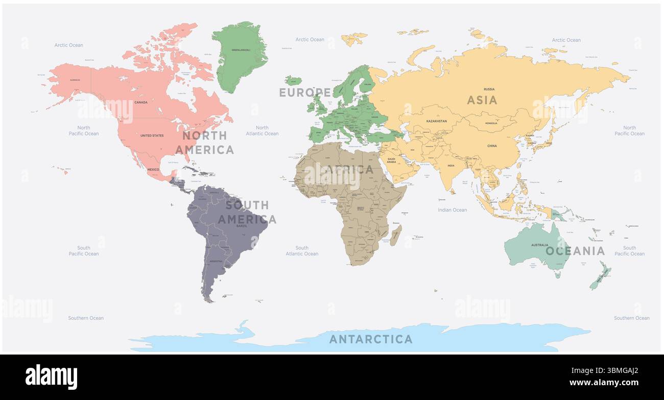 Vecteur de carte du monde. Illustration détaillée de Worldmap Banque D'Images