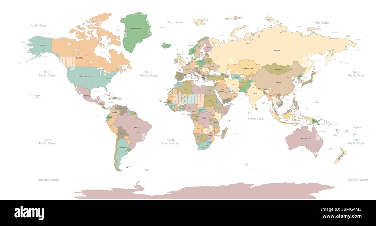 Vecteur de carte du monde. Illustration détaillée de Worldmap Banque D'Images
