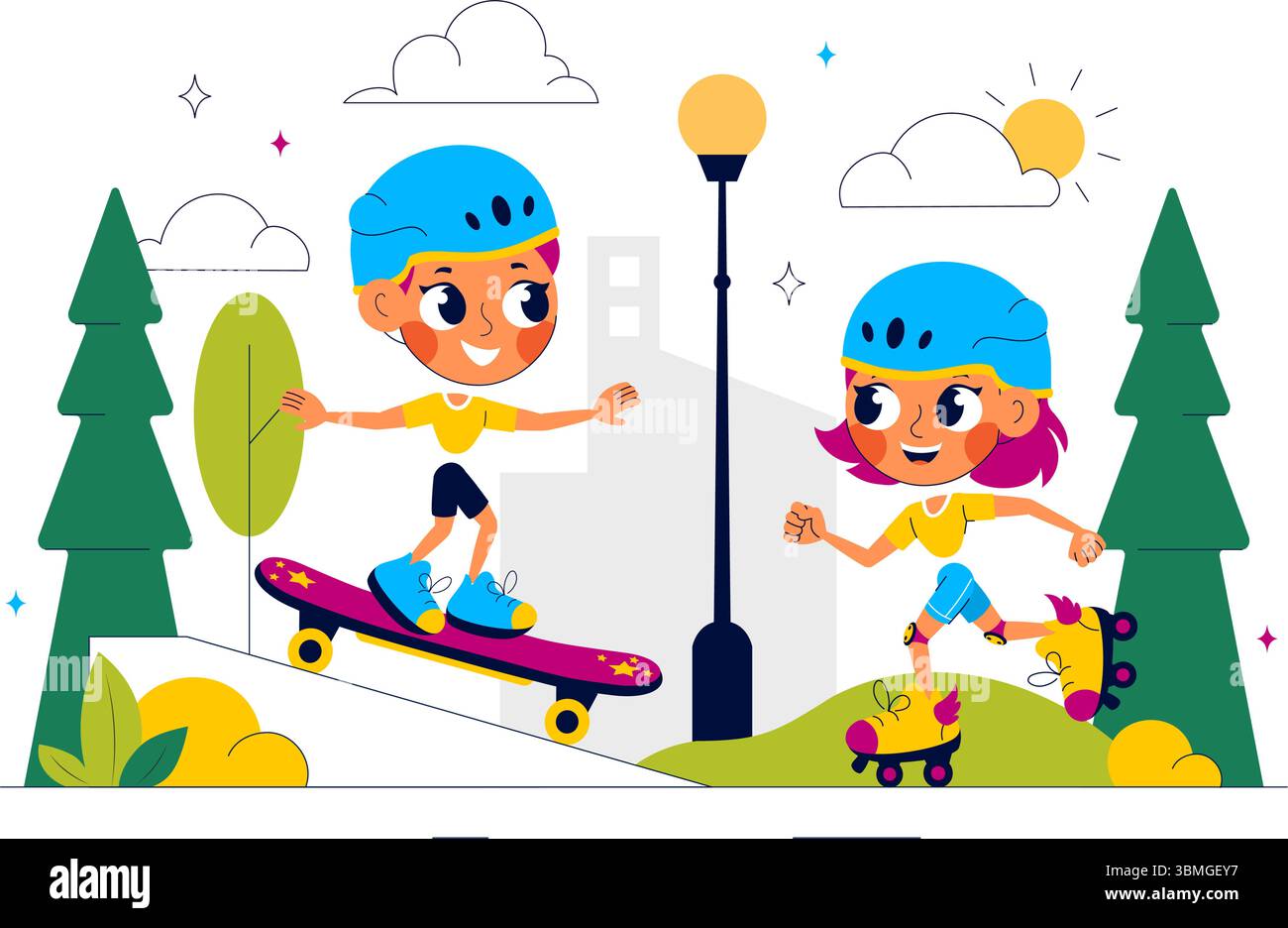 Illustration vectorielle d'exercice pour enfants présentant différents types de mouvements d'exercice sains pour maintenir la santé et la forme physique dans un fond de style plat Illustration de Vecteur