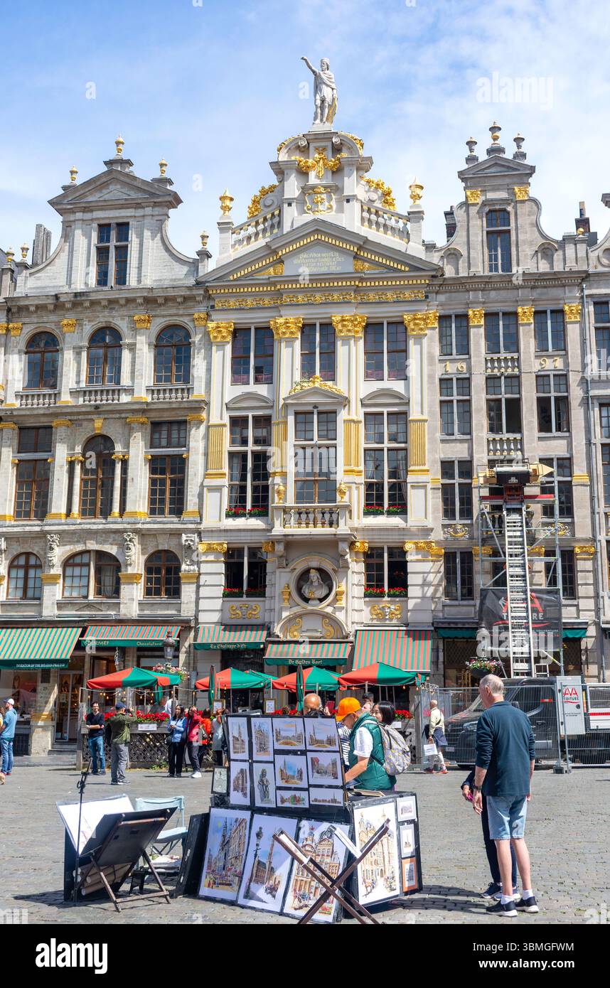 Stand d'artiste à Grand-place (Grote Markt), Bruxelles-ville, ville de Bruxelles (Bruxelles), région de Bruxelles-capitale, Royaume de Belgique Banque D'Images