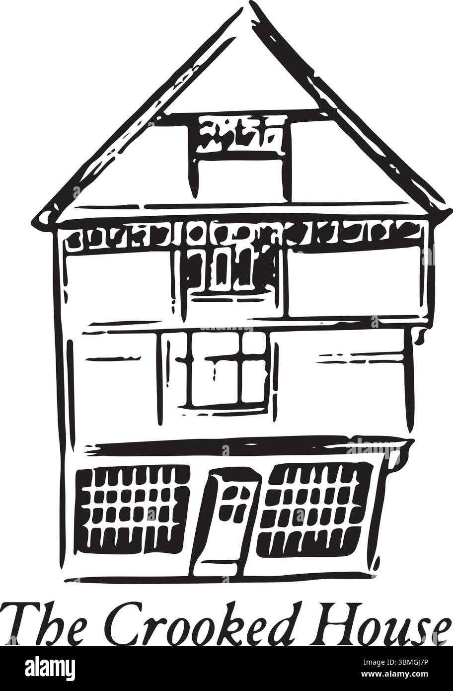 The Crooked House, Canterbury, Angleterre croquis à l'encre noire et blanche. Bâtiment à ossature de bois du XVIIe siècle caractéristique avec une façade inclinée de façon spectaculaire. Illustration de Vecteur The Crooked House, Canterbury, Angleterre croquis à l'encre noire et blanche. Bâtiment à ossature de bois du XVIIe siècle caractéristique avec une façade inclinée de façon spectaculaire. Illustration de Vecteur