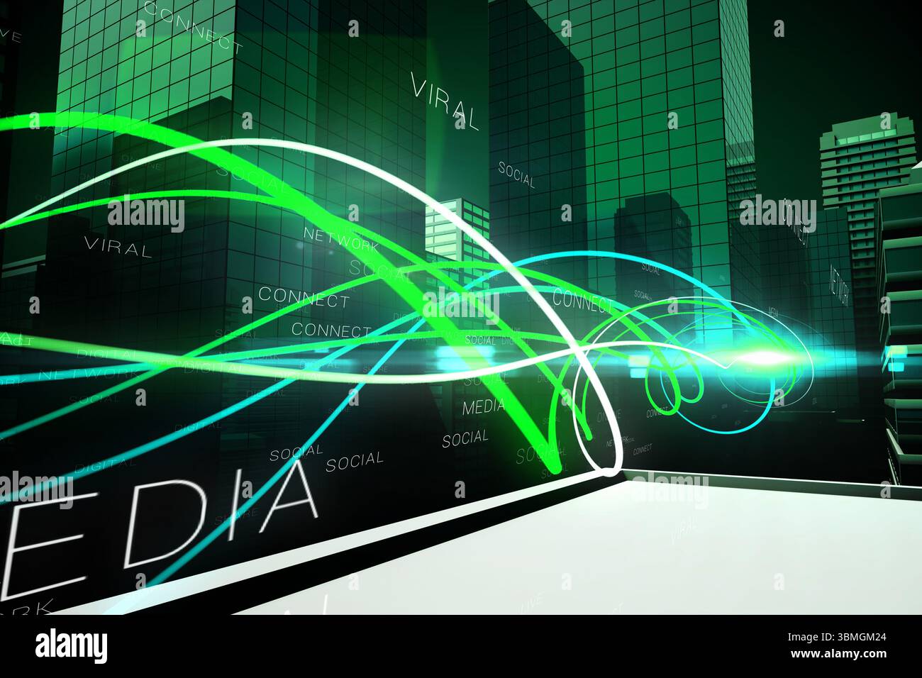 Feu vert au-dessus des gratte-ciel Banque D'Images