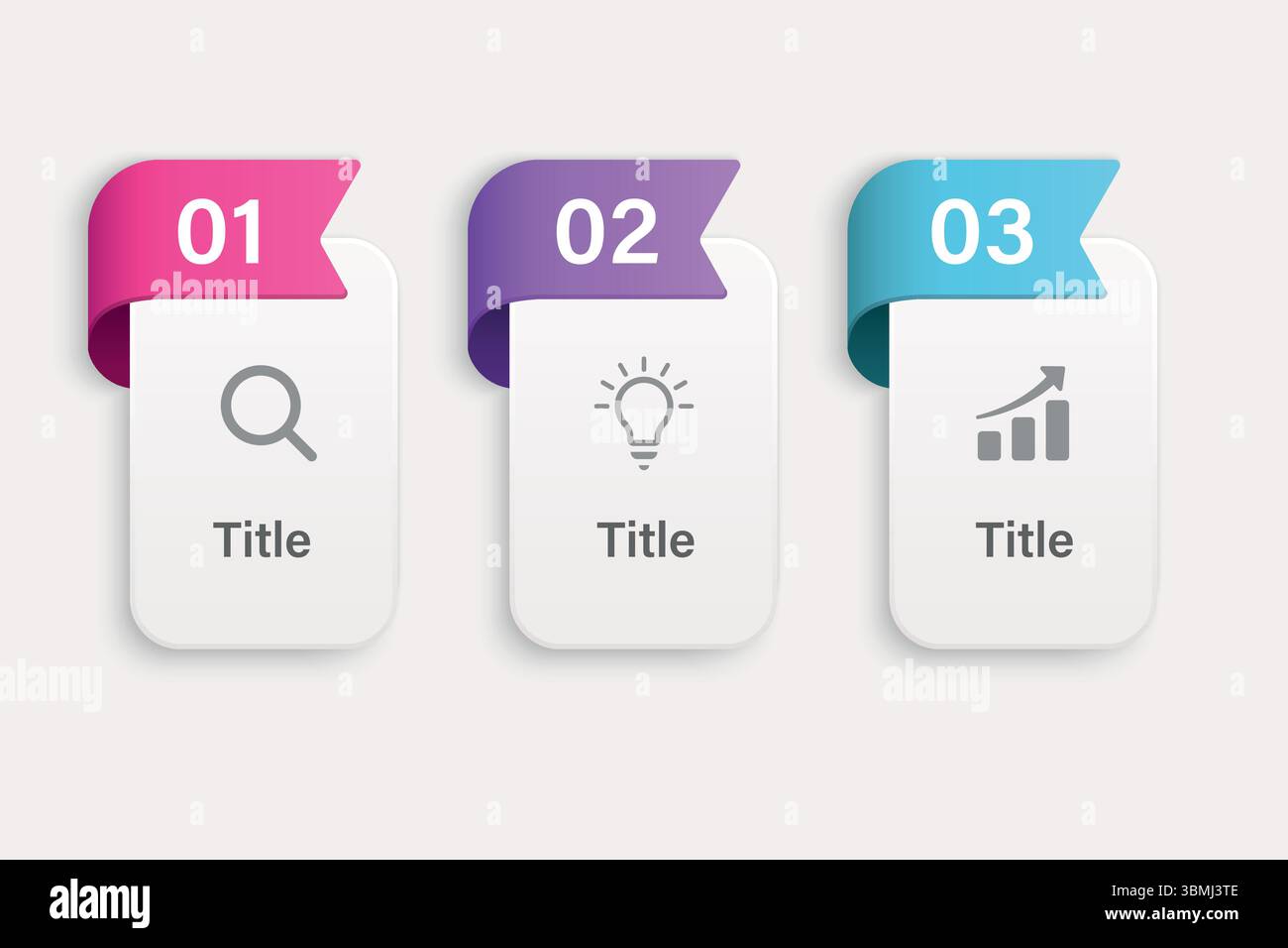 Cartes infographiques modernes numérotées avec un minimum d'icônes plates et de rubans enroulés Illustration de Vecteur