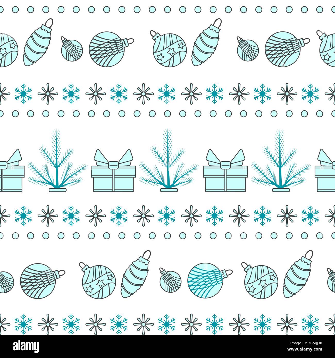 Motif d'ornements de Noël avec des boules, des flocons de neige et des cadeaux dans le vecteur de fond d'hiver sans couture Illustration de Vecteur
