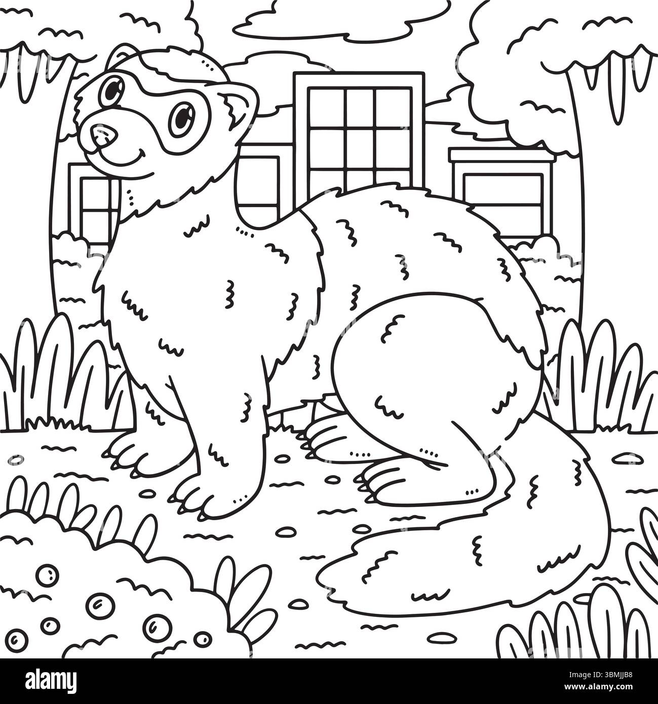 Forest animal Polecat Coloriage page pour les enfants Illustration de Vecteur