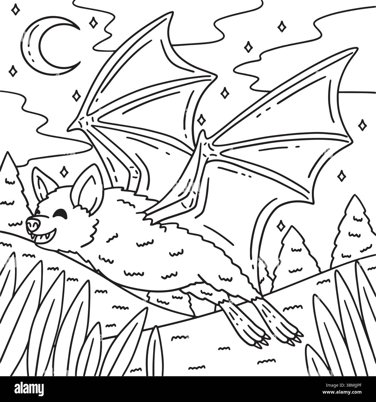 Page de coloriage de chauve-souris animal de forêt pour les enfants Illustration de Vecteur