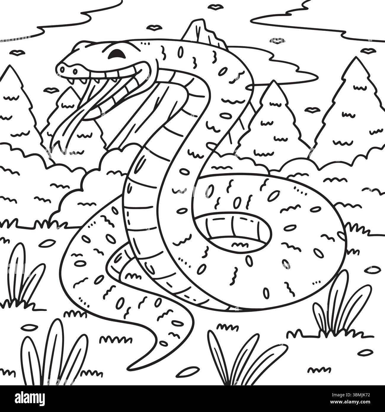 Page de coloration de serpent d'herbe d'animal de forêt pour les enfants Illustration de Vecteur