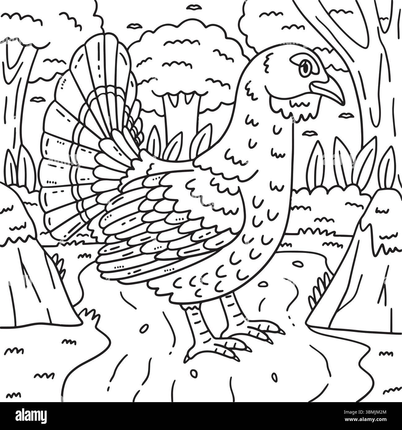 Forest animal Capercaillie Coloriage page pour les enfants Illustration de Vecteur