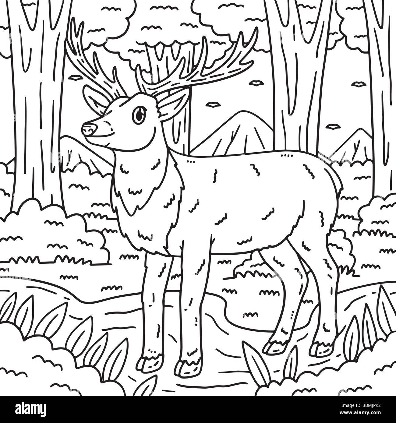 Forest animal Red Deer Coloriage page pour les enfants Illustration de Vecteur